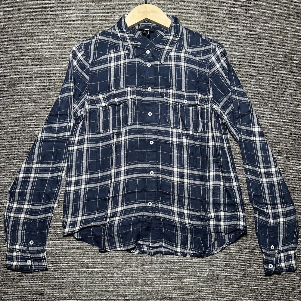 Paige Flannel Shirt Women's S Plaid Blue Long Sleeve Button Up Rayon